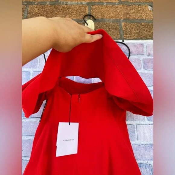 Victoria Beckham Off Shoulder Bandeau Dress in Tomato Red size 8 - Picture 12 of 16